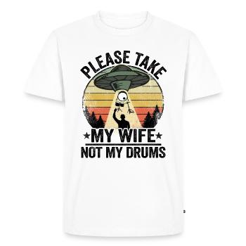 Funny UFO Drums Abduction Drummer Drum Set Gift - Men's Premium Organic T-Shirt - white - Front - Nico (187cm)