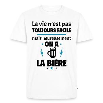 La vie n'est pas toujours facile, bière - T-shirt Premium bio Homme - blanc - Devant - Nico (187cm)