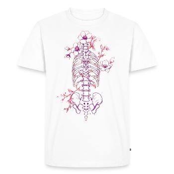 Torse squelette humain avec des fleurs en rose violet - T-shirt Premium bio Homme - blanc - Devant - Nico (187cm)