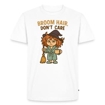 Funny Witch – Broom Hair Don't Care Design - Men's Premium Organic T-Shirt - white - Front - Nico (187cm)