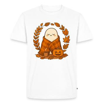 Ghost in autumn wreath with pumpkin - Men's Premium Organic T-Shirt - white - Front - Nico (187cm)