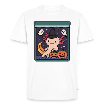 Cute Halloween Axolotl with Witch Hat - Men's Premium Organic T-Shirt - white - Front - Nico (187cm)