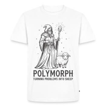 Polymorph Wizard – Turning Problems into Sheep - Men's Premium Organic T-Shirt - white - Front - Nico (187cm)