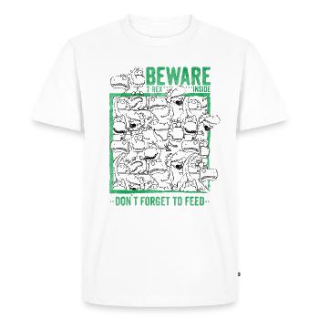 T-Rex inside - don't forget to feed green - Men's Premium Organic T-Shirt - white - Front - Nico (187cm)