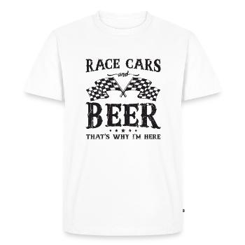 Voitures de course et bière, c’est pourquoi je suis ici - américain - T-shirt Premium bio Homme - blanc - Devant - Nico (187cm)