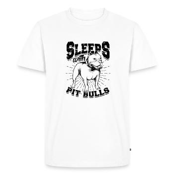 Sleeps with pitbulls - pitbull terrier - Men's Premium Organic T-Shirt - white - Front - Nico (187cm)