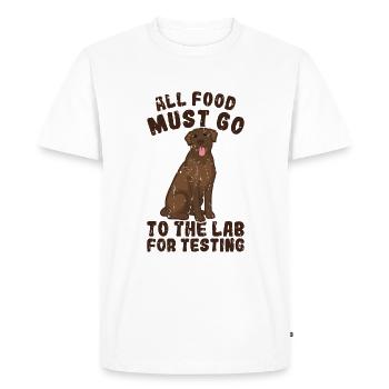 Tous les aliments doivent aller au laboratoire pour être testés - - T-shirt Premium bio Homme - blanc - Devant - Nico (187cm)