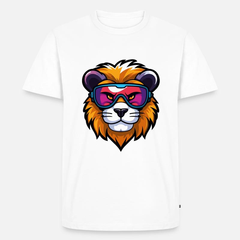 Löwe Ski Brille Comic - Männer Premium Bio T-Shirt - Weiß