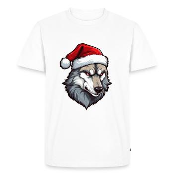 Portrait de Noël tête de loup - T-shirt Premium bio Homme - blanc - Devant - Nico (187cm)