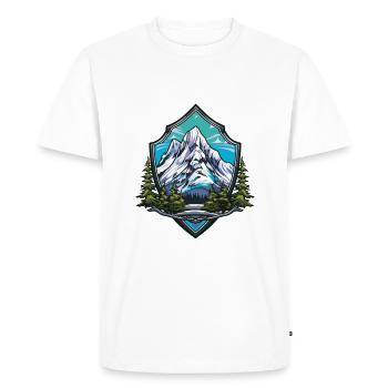 Mountains Symbol Hiking Shield - Men's Premium Organic T-Shirt - white - Front - Nico (187cm)