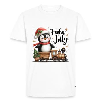 Feelin Jolly Penguin Christmas Train Joy - Men's Premium Organic T-Shirt - white - Front - Nico (187cm)