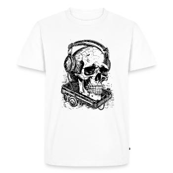 Crâne avec casque et magnétophone à cassettes - T-shirt Premium bio Homme - blanc - Devant - Nico (187cm)