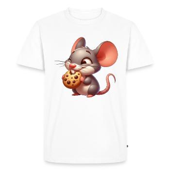 Souris de dessin animé mignon grignotant biscuit croustillant - T-shirt Premium bio Homme - blanc - Devant - Nico (187cm)