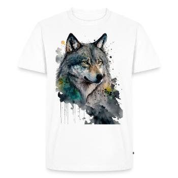 Wolf Aquarelles Art Peinture Aquarelle - T-shirt Premium bio Homme - blanc - Devant - Nico (187cm)