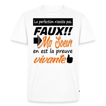 La perfection existe et ma soeur en est la preuve - T-shirt Premium bio Homme - blanc - Devant - Nico (187cm)