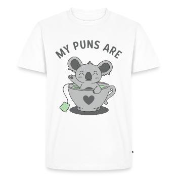Koala Tea Puns - Men's Premium Organic T-Shirt - white - Front - Nico (187cm)
