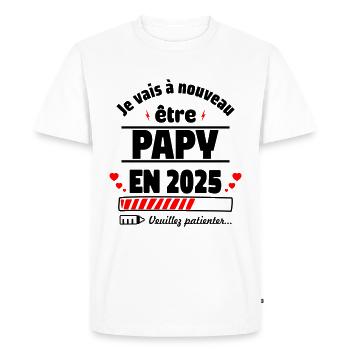 Papy à nouveau 2025,Annonce Grossesse,papi,papy - T-shirt Premium bio Homme - blanc - Devant - Nico (187cm)