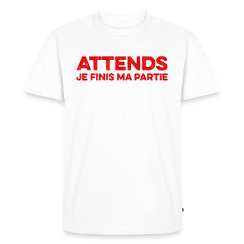 Attends Je Finis Ma Partie Cadeau Humour Geek Game - T-shirt Premium bio Homme - blanc - Devant - Nico (187cm)
