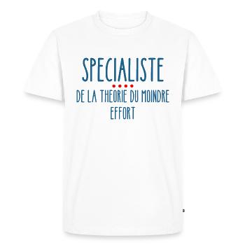 spécialiste de la théorie du moindre effort - T-shirt Premium bio Homme - blanc - Devant - Nico (187cm)