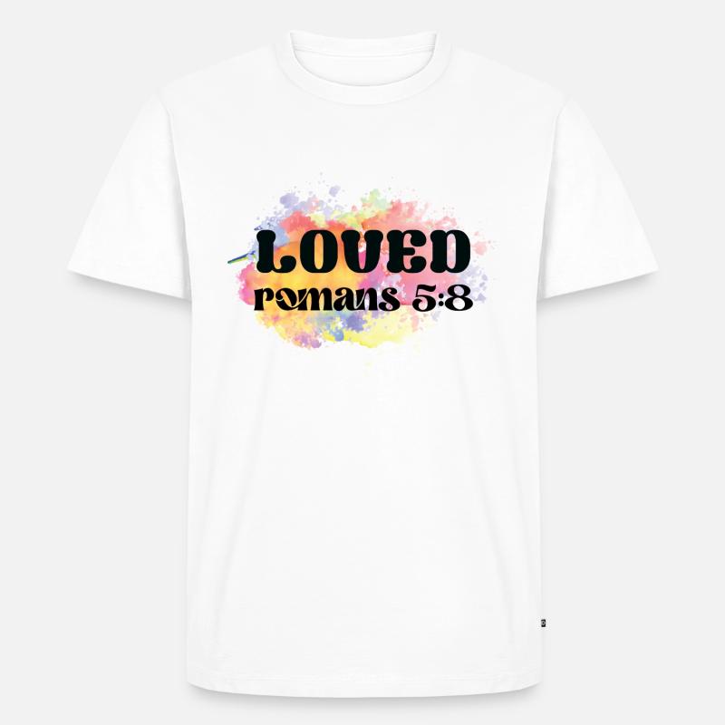 Loved Romans 5:8 Bibelvers - Männer Premium Bio T-Shirt - Weiß