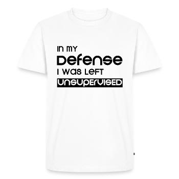 In My Defense I Was Left Unsupervised - Men's Premium Organic T-Shirt - white - Front - Nico (187cm)