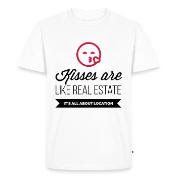 Kisses are like real estate. Location, location, - Men's Premium Organic T-Shirt - white - Front - Nico (187cm)
