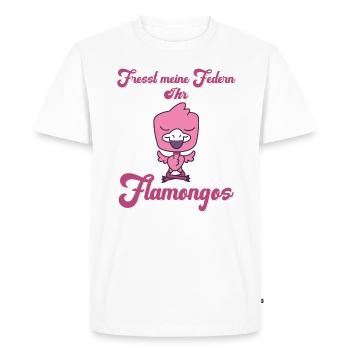 Mangez mes plumes, la méditation des Flamongos - T-shirt Premium bio Homme - blanc - Devant - Nico (187cm)
