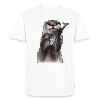 Loutre et poissons d’aquarelle - T-shirt Premium bio Homme - blanc - Devant - Nico (187cm)