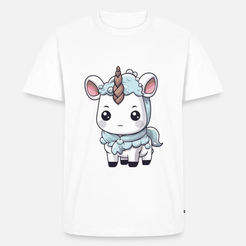Einhorn Winter Comic - Männer Premium Bio T-Shirt - Weiß