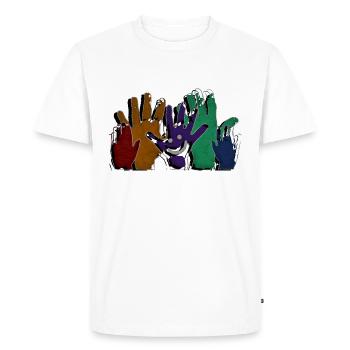 HELLO hands - grunge style - Men's Premium Organic T-Shirt - white - Front - Nico (187cm)