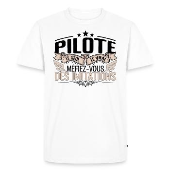 Pilote cadeau Pilote le vrai Pilote - T-shirt Premium bio Homme - blanc - Devant - Nico (187cm)