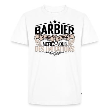 Barbier cadeau Barbier le vrai Barbier - T-shirt Premium bio Homme - blanc - Devant - Nico (187cm)