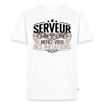 Serveur cadeau Serveur le vrai Serveur - T-shirt Premium bio Homme - blanc - Devant - Nico (187cm)