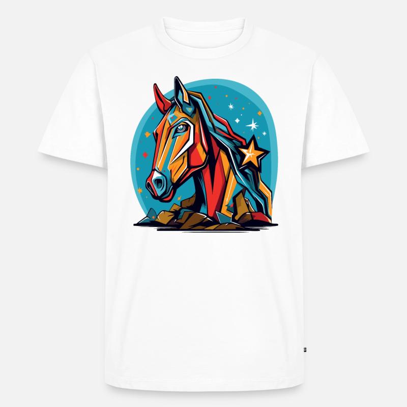 Sterne und ein buntes Pferd - Männer Premium Bio T-Shirt - Weiß