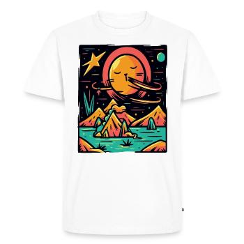 Couleurs Pop Colorées Univers Planète et Chat - T-shirt Premium bio Homme - blanc - Devant - Nico (187cm)
