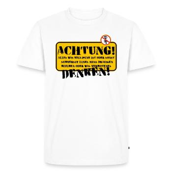 Signe : Attention à penser par vous-même - T-shirt Premium bio Homme - blanc - Devant - Nico (187cm)