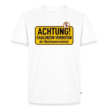Signe : Attention, paresse et farniente interdits - T-shirt Premium bio Homme - blanc - Devant - Nico (187cm)