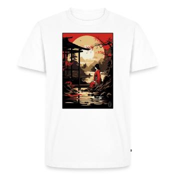 Edo Japon : la paix d’une geisha au bord du lac - T-shirt Premium bio Homme - blanc - Devant - Nico (187cm)