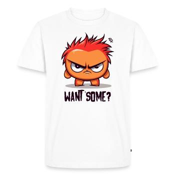 Petit fauteur de troubles, veux-tu quelque chose ? - T-shirt Premium bio Homme - blanc - Devant - Nico (187cm)
