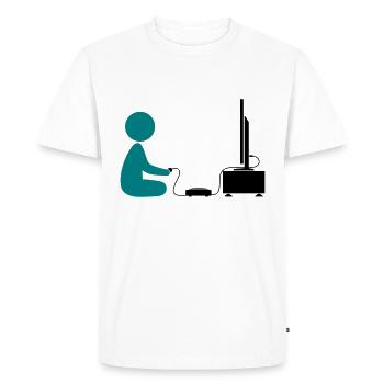Un garçon joue avec sa console de jeux - T-shirt Premium bio Homme - blanc - Devant - Nico (187cm)