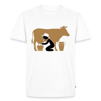 Farmer at milking a cow - Men's Premium Organic T-Shirt - white - Front - Nico (187cm)