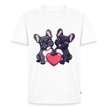 Français Buldog Chiens Couple Amoureux Saint-Valentin - T-shirt Premium bio Homme - blanc - Devant - Nico (187cm)