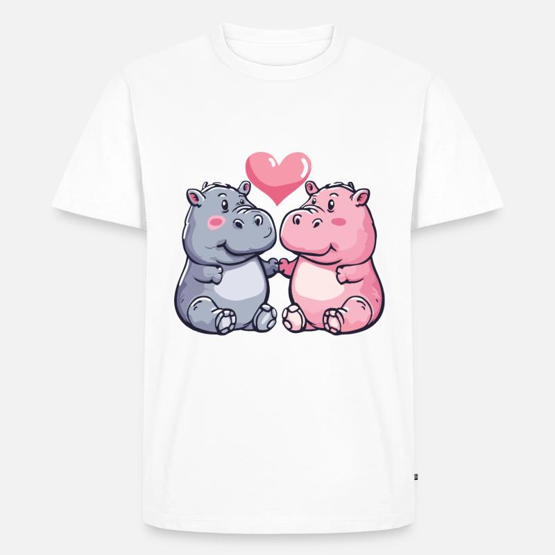 Nilpferd Comic Tier Paar Liebe - Männer Premium Bio T-Shirt - Weiß