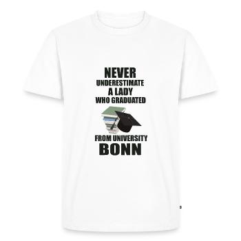 Ne jamais sous-estimer une femme - Université de Bonn - T-shirt Premium bio Homme - blanc - Devant - Nico (187cm)