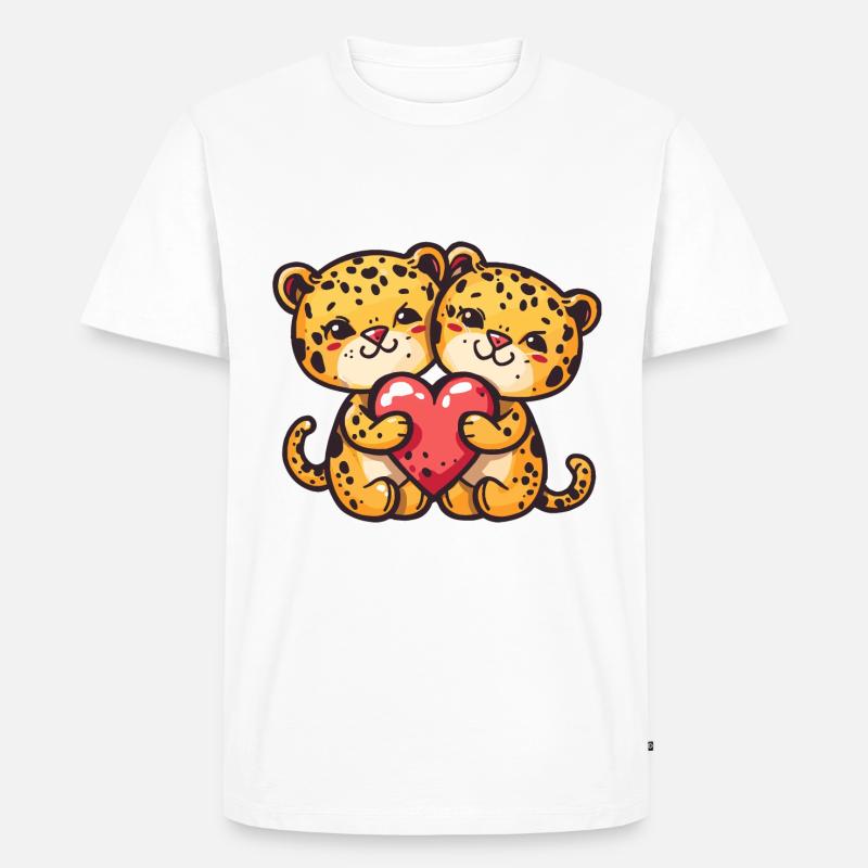 Leopard Comic Paar Liebe - Männer Premium Bio T-Shirt - Weiß
