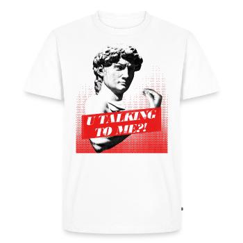 Tu me parles?! Drôle David sculpture - T-shirt Premium bio Homme - blanc - Devant - Nico (187cm)