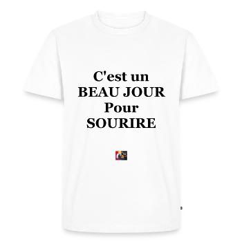 C'est un BEAU JOUR pour SOURIRE - Jeux de Mots Fra - T-shirt Premium bio Homme - blanc - Devant - Nico (187cm)
