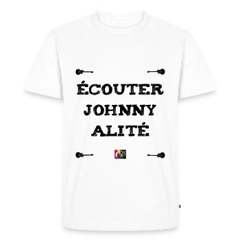 Écouter JOHNNY ALITÉ - Jeux de Mots Francois Ville - T-shirt Premium bio Homme - blanc - Devant - Nico (187cm)