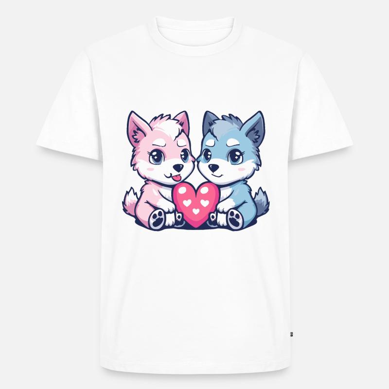 Wolf Comic Paar Liebe - Männer Premium Bio T-Shirt - Weiß
