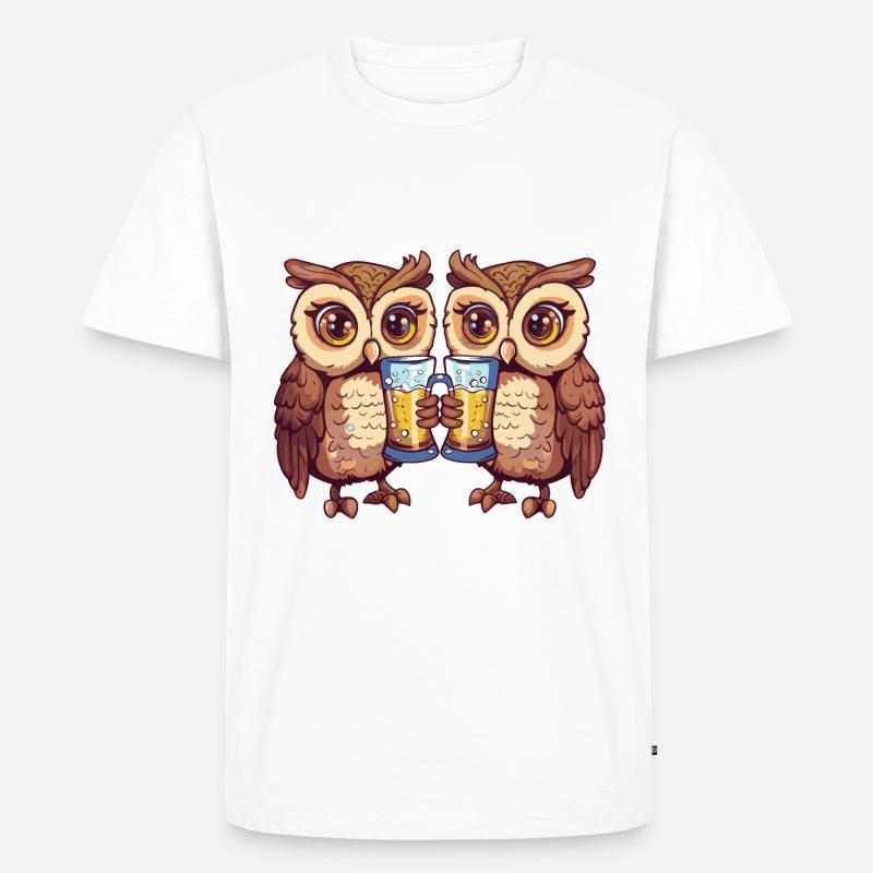 Eule Comic Bier Lustig Saufen - Männer Premium Bio T-Shirt - Weiß